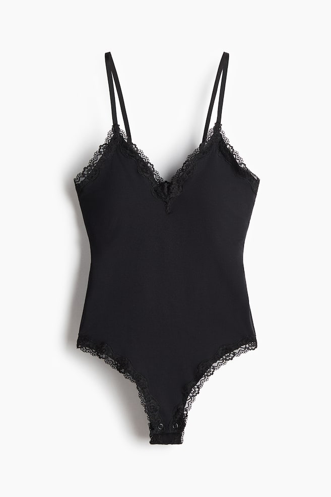 Nahtloser Body mit Spitze - Schwarz/Weiß - 1