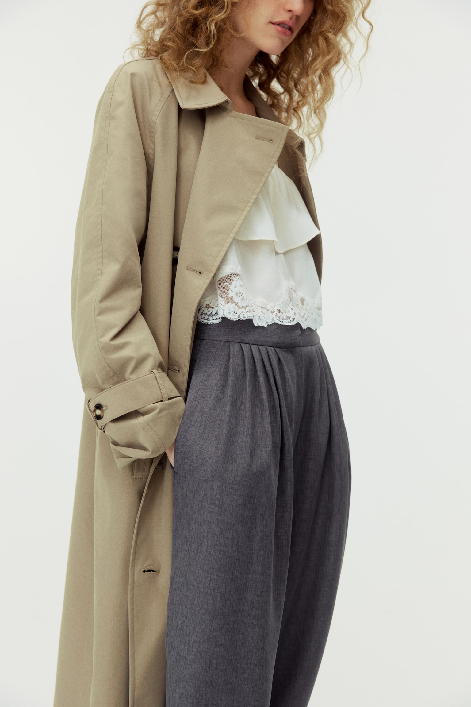 Pleated balloon trousers - Grey marl/Black - 4