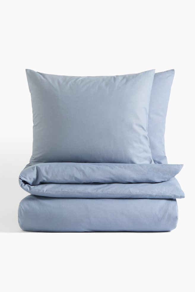 Cotton double/king duvet cover set - Dusty blue/Burgundy/Dark green/White/Mole/Terracotta/Light pink/Grey/Dusty yellow/Light khaki green/Khaki green/Light grey/Dusty pink/Sage green/Light beige/Greige/Dark beige/Grey/Grey - 1
