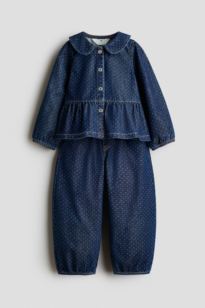 2-teiliges Denim-Set - Dunkles Denimblau/Gepunktet - 1