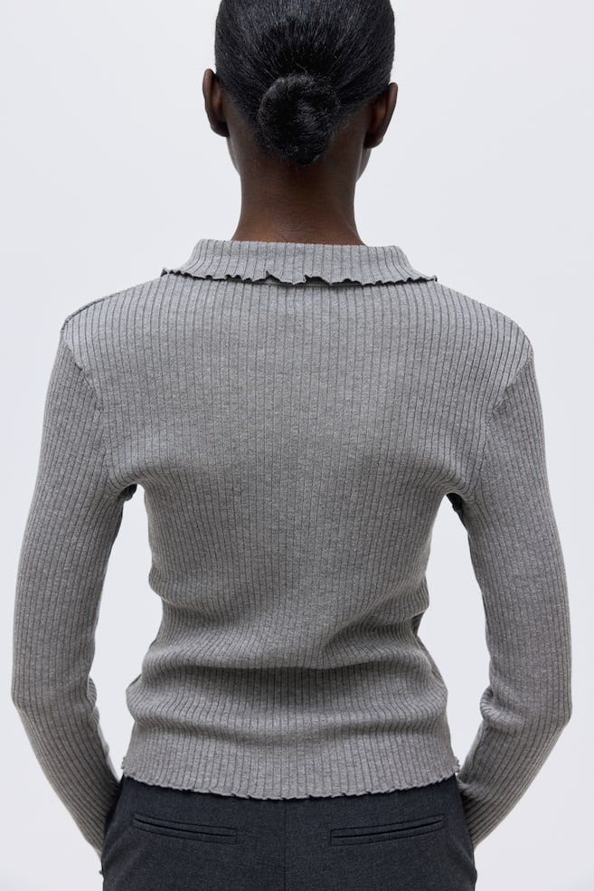 Rib-Knit Polo Sweater-Gray melange - 5