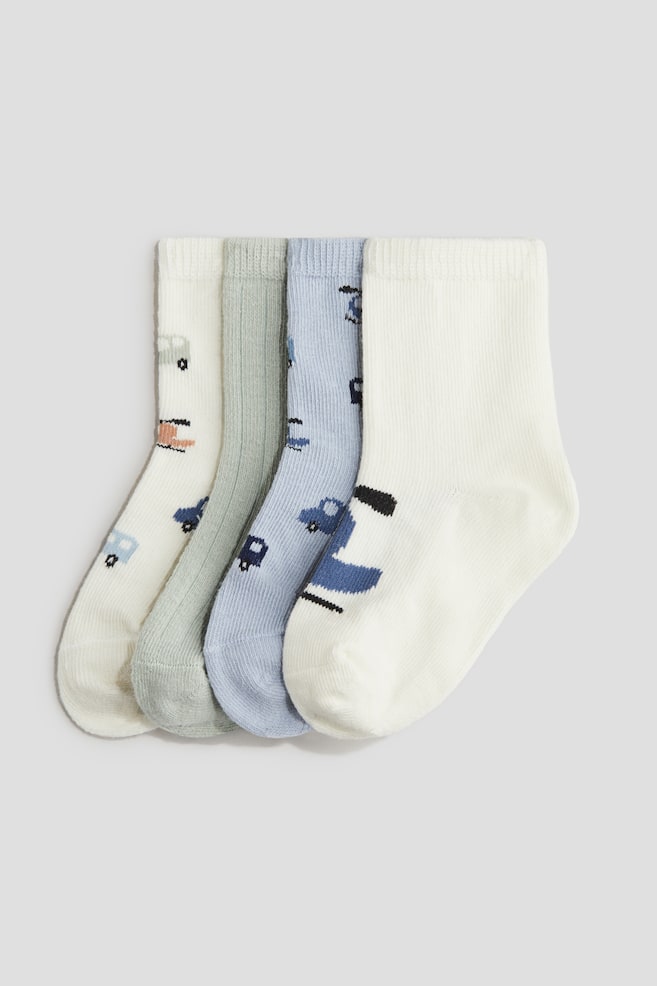 4-pack Socks - Light green/vehicles/Light pink/cherries/Beige/animals/Pink/hearts/Beige/leopard print/Dusty green/frog/Dark blue/car/Cream/teddy bears/Blue/cars - 1