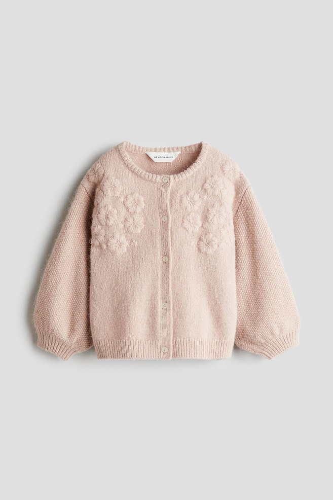 Cardigan in misto lana ricamato - Rosa polvere chiaro - 1