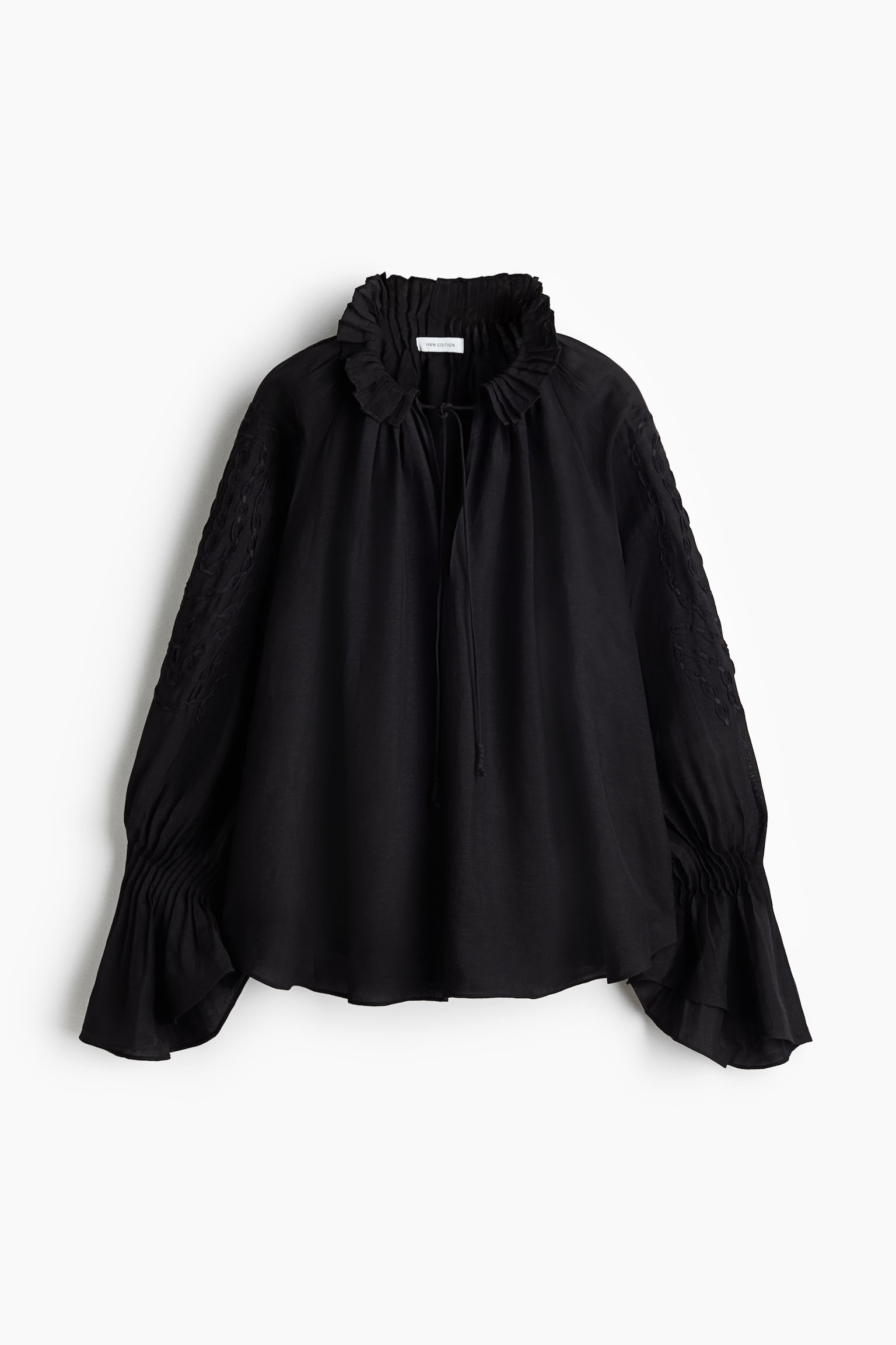 Embroidered linen-blend blouse - Black - 2