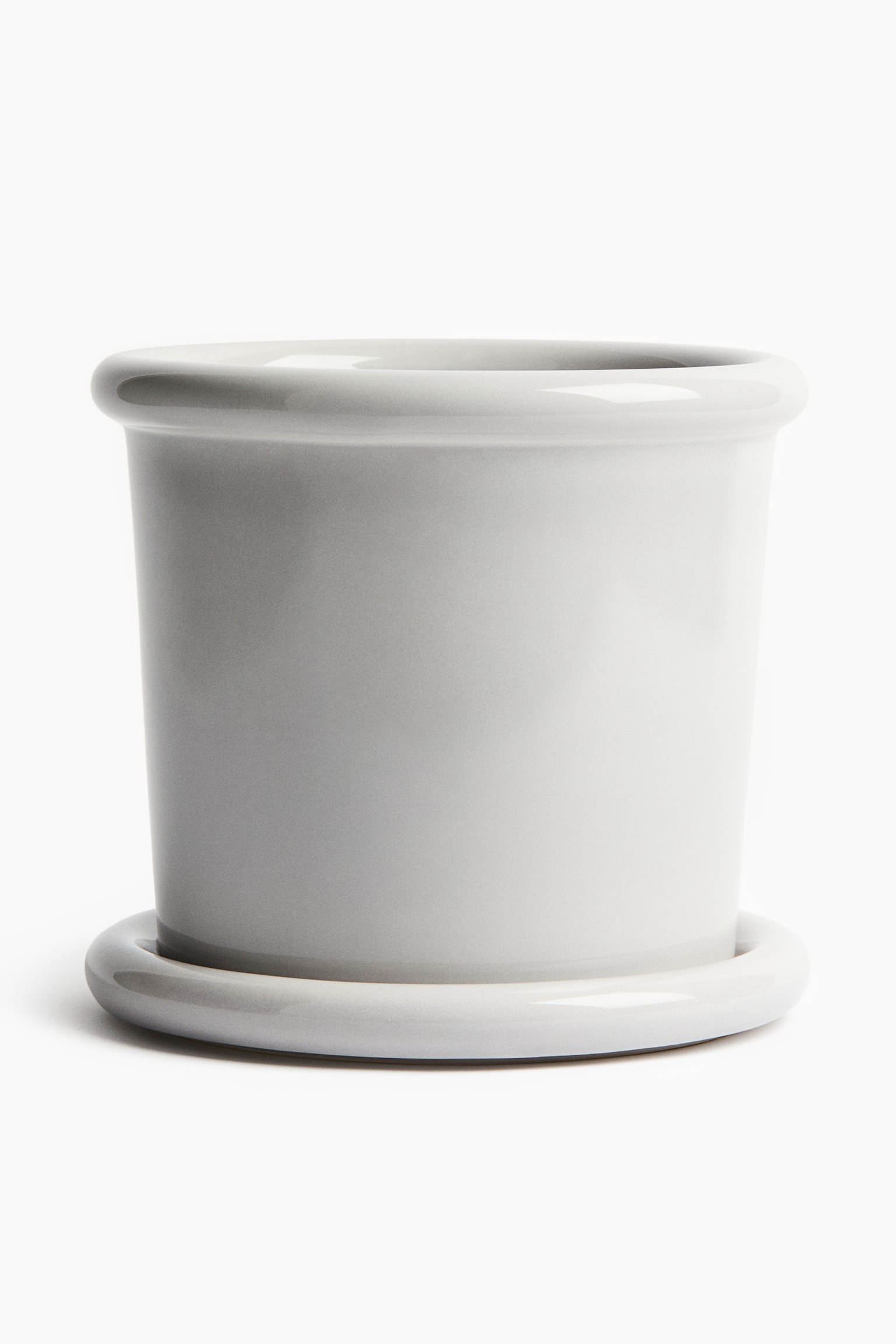 Large stoneware plant pot with saucer - Light grey/Light green/White - 1