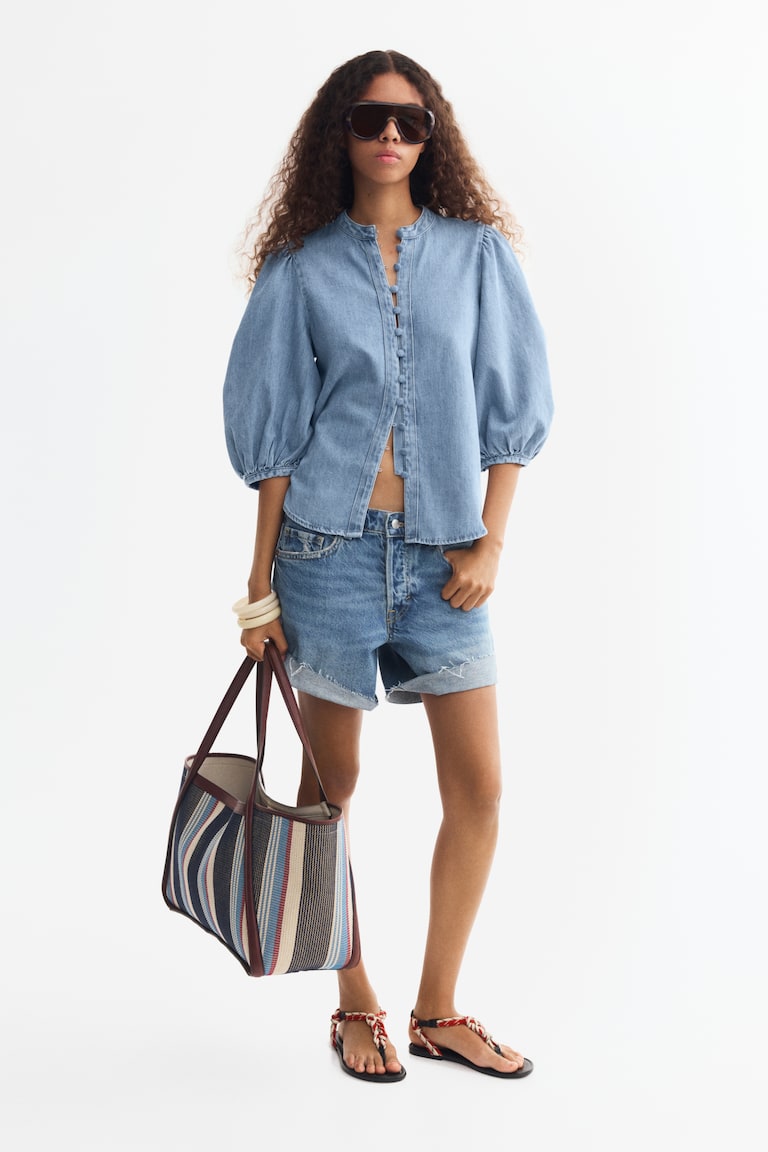 Teksas bluza s puf rukavima