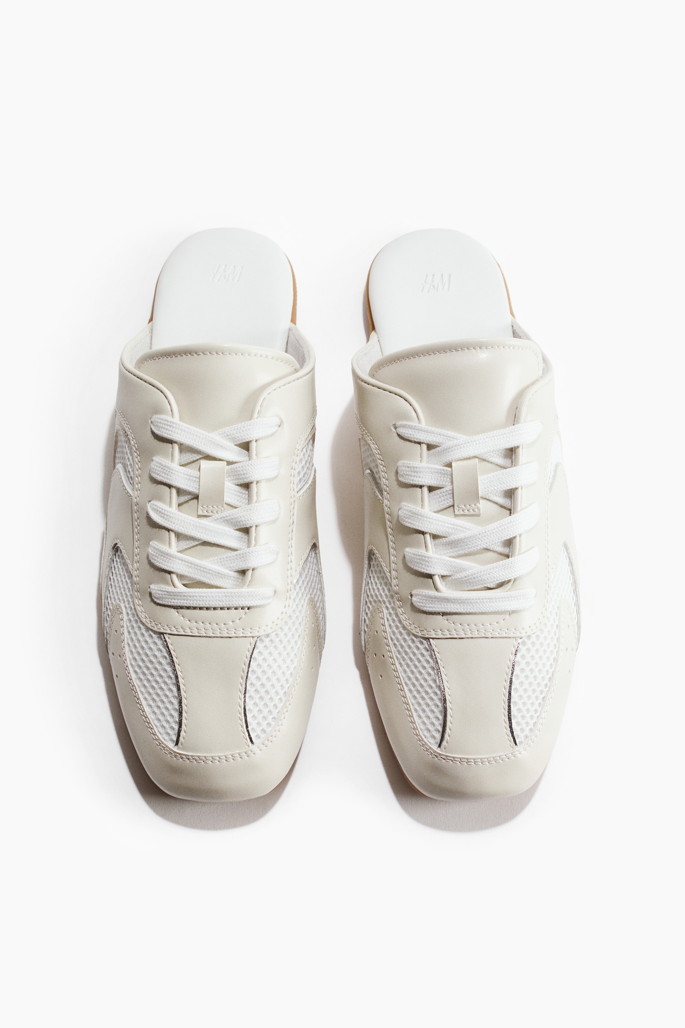 Sneakersinspirerade mules i läder - Ljusbeige/Vit/Mörkbeige