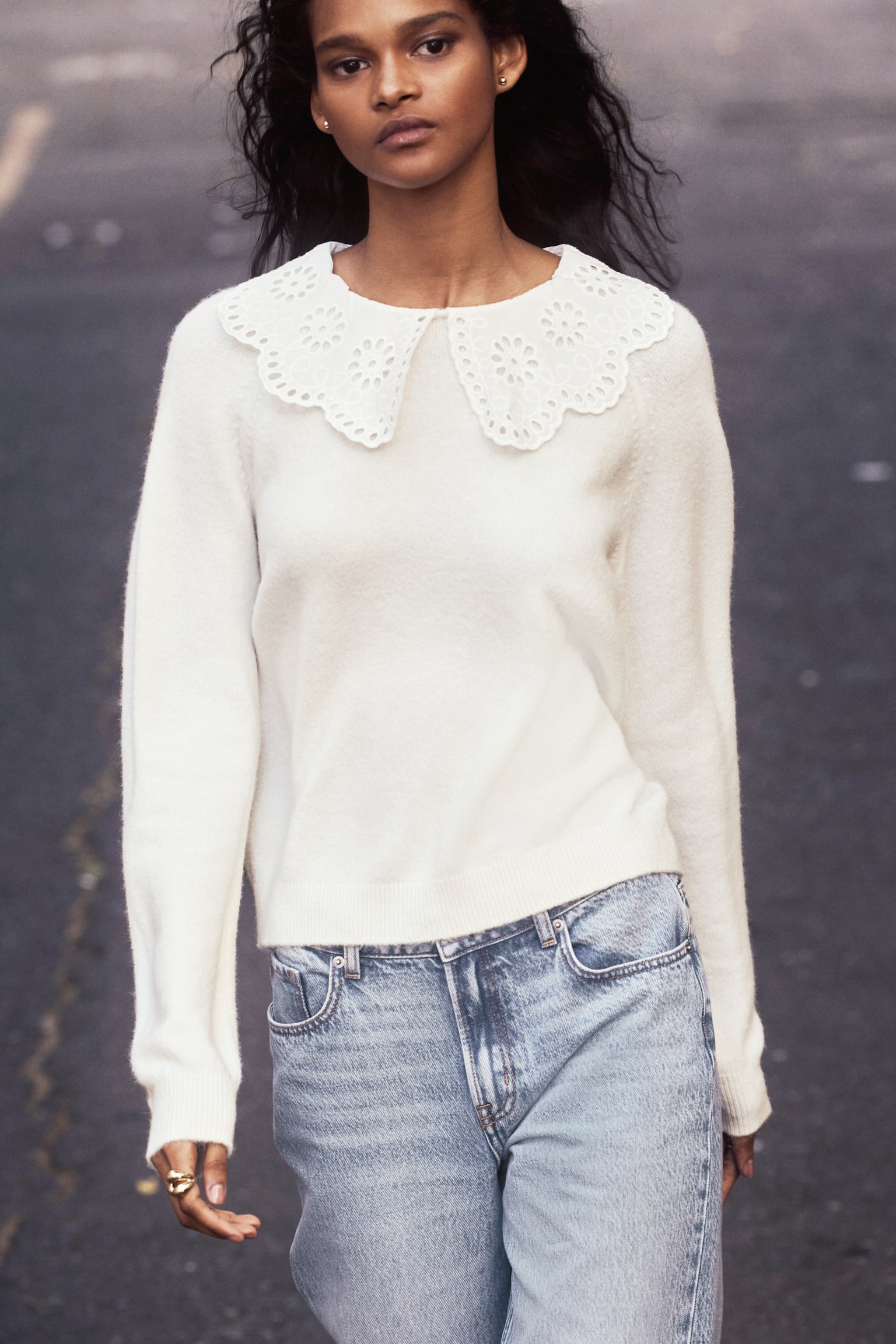 Lace-collared jumper - White - 6