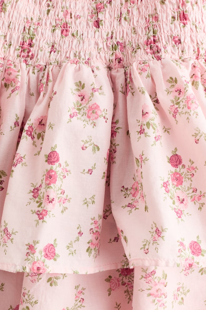 Kleid mit gesmokter Taille-Hellrosa/Geblümt - 3