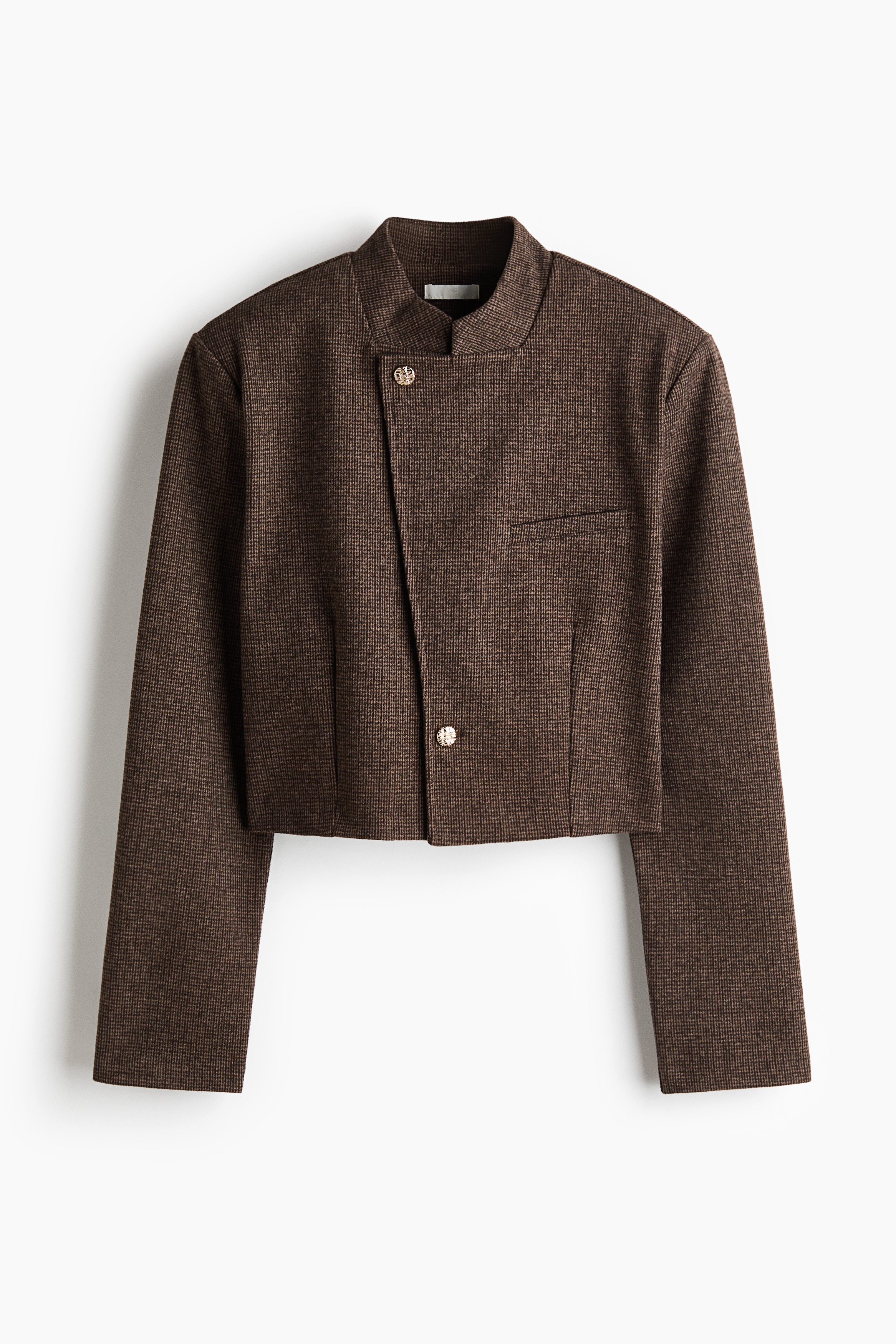 Crop Jacket with Stand-Up Collar - Dark taupe/Black