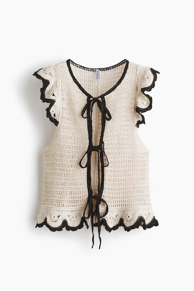 Flounced crochet-look top - Cream - 1