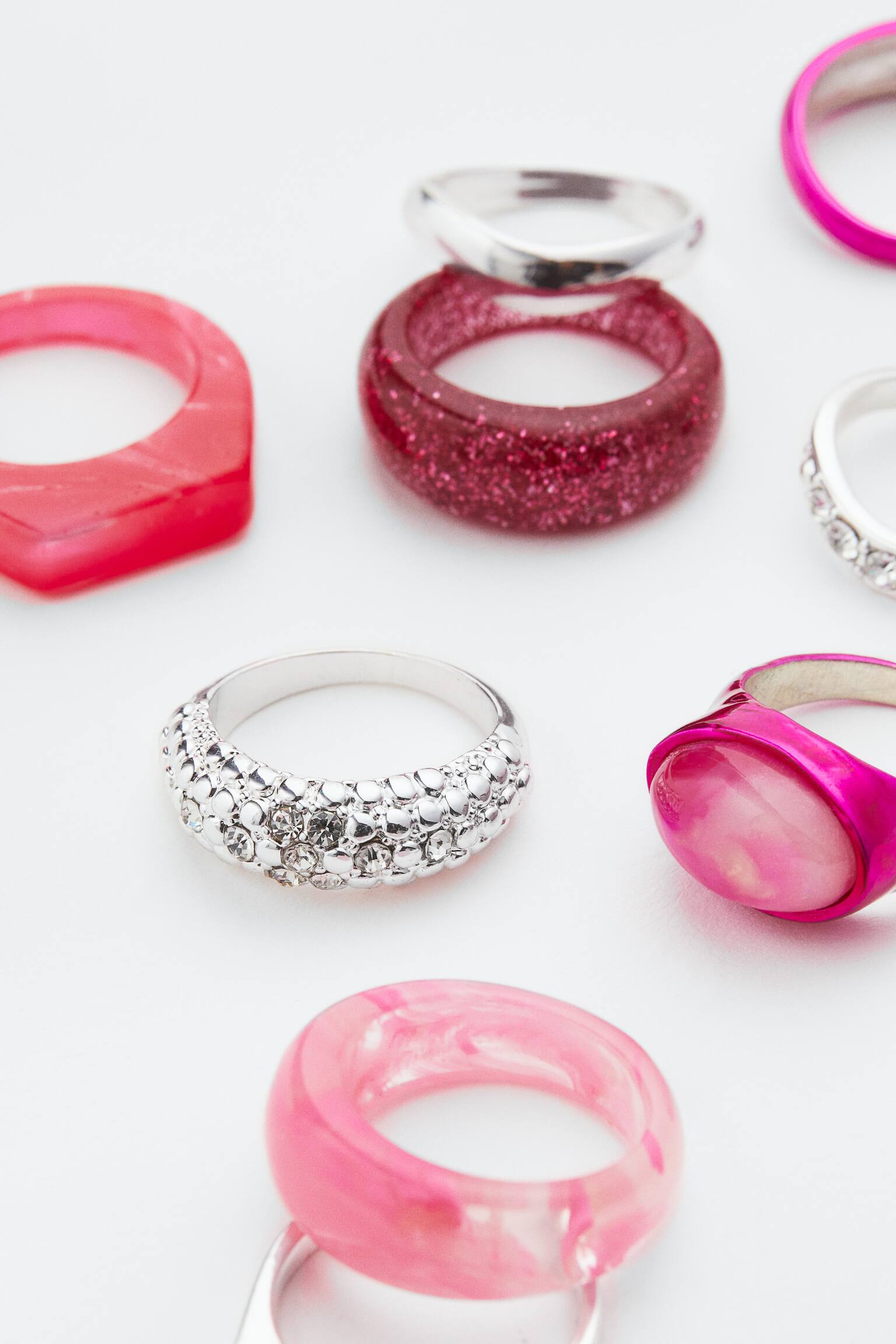 9-pack Rings - Pink/Silver colour/Gold colour/White/Purple/Gold colour/Orange/Gold colour - 2