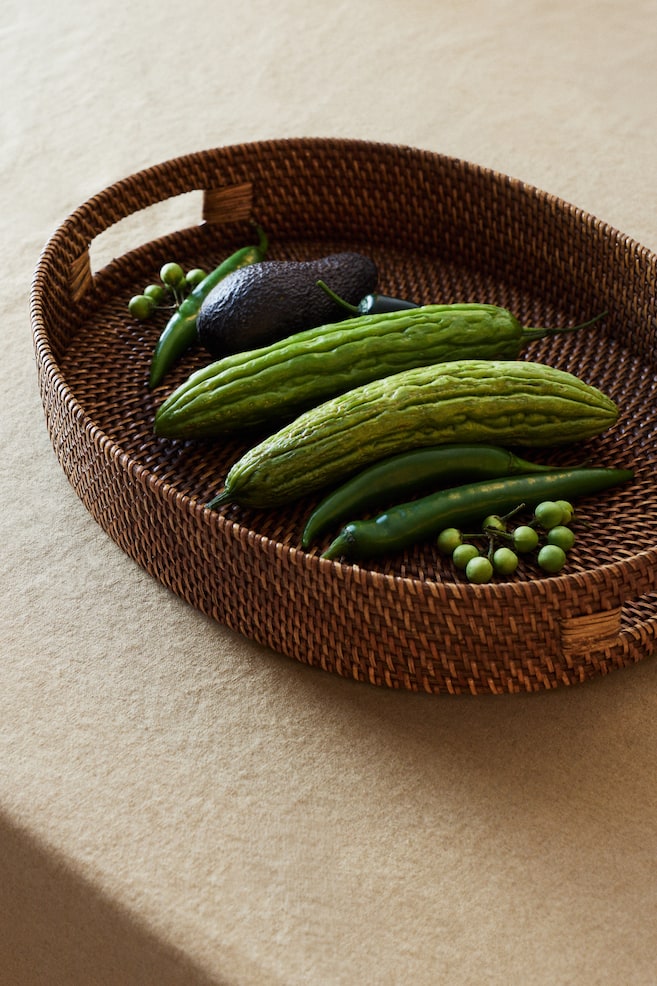 Oval Rattan Tray - Brown - 2