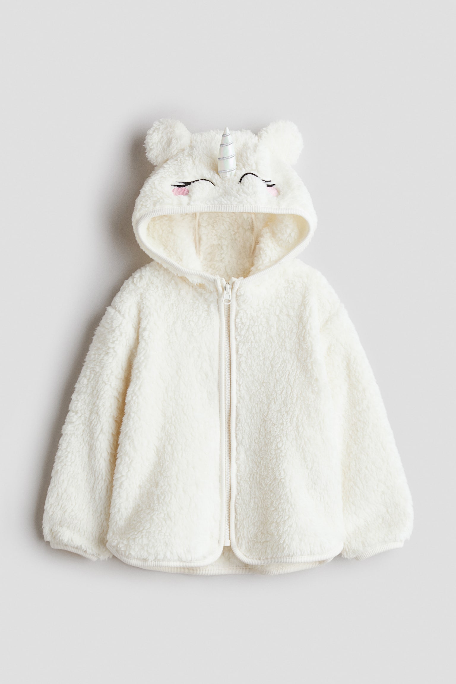 Zip-through teddy hoodie - White/Unicorn/Beige/Leopard print/Pink