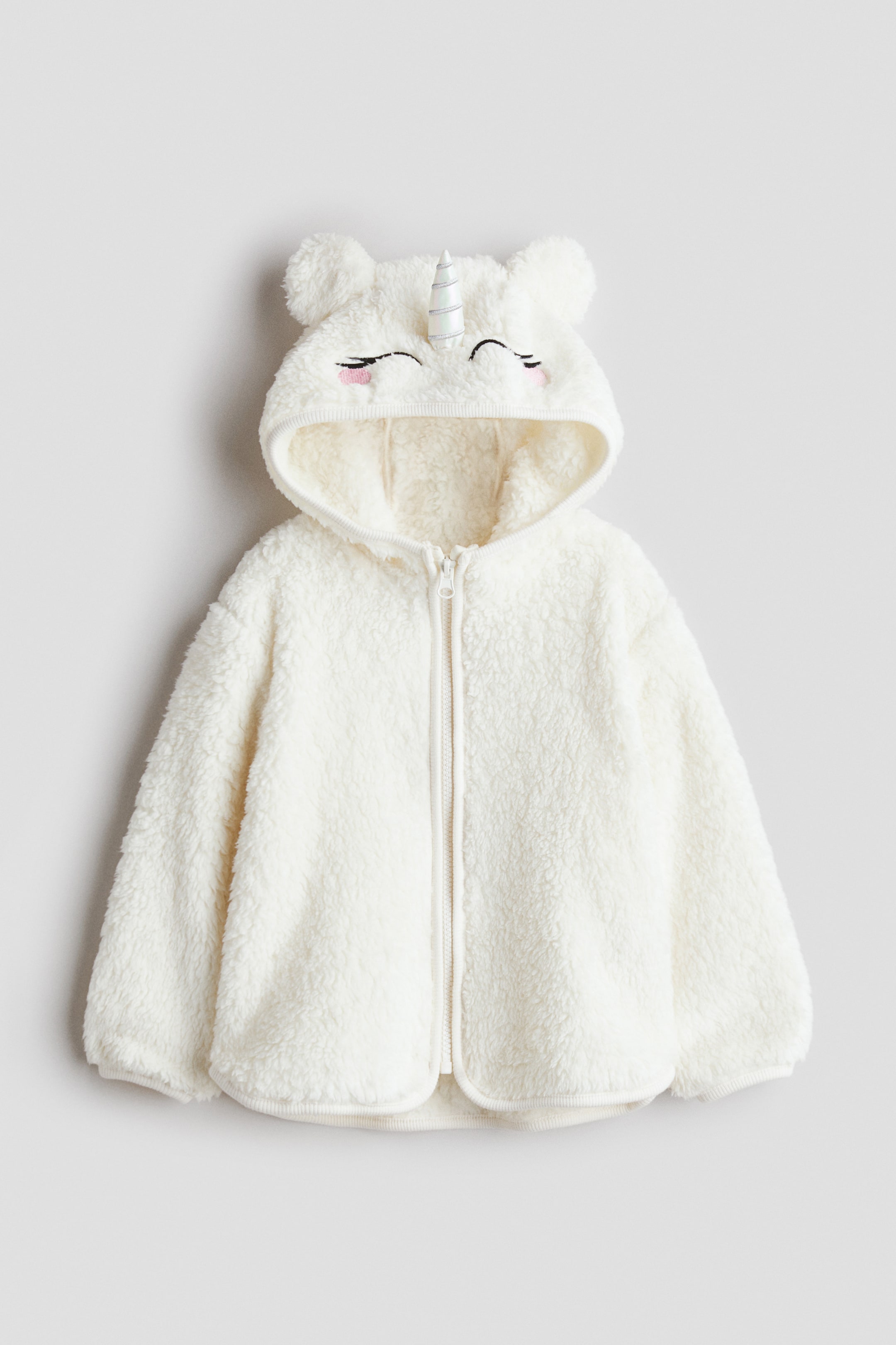 View larger image: Zip-through teddy hoodie - White/Unicorn - Kids | H&M IN 1