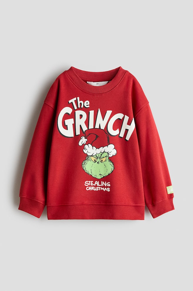 Printed Brushed-Inside Sweatshirt - Red/The Grinch/Cream/Pokémon/Dark red/Spider-Man/Dark brown/Snoopy/Dark gray/Batman/Cream/Marvel Comics/Light beige/Snoopy/Dark green/Minecraft/Light beige/Cars/Dark turquoise/Cars/Navy blue/Marvel Comics - 1