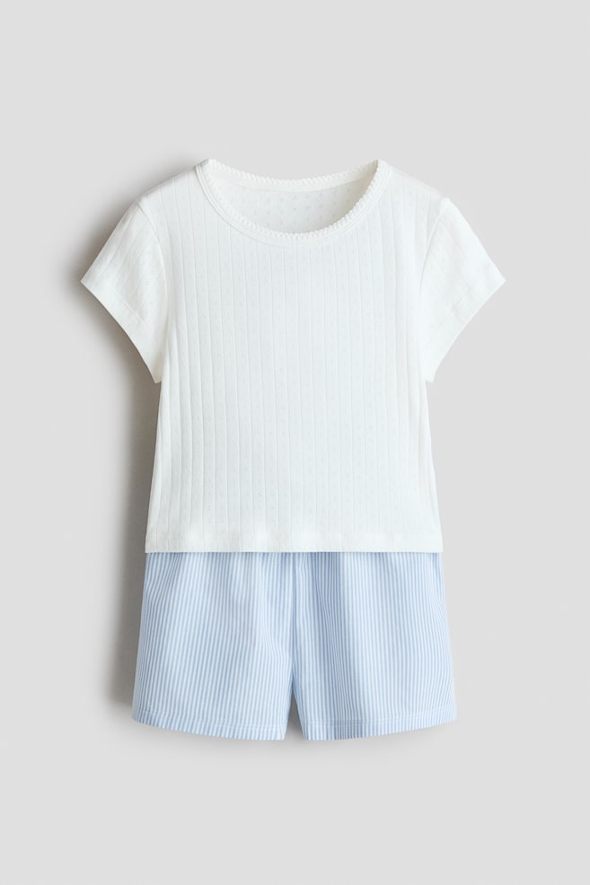 Cotton pyjamas - Cream/Light blue striped - 1