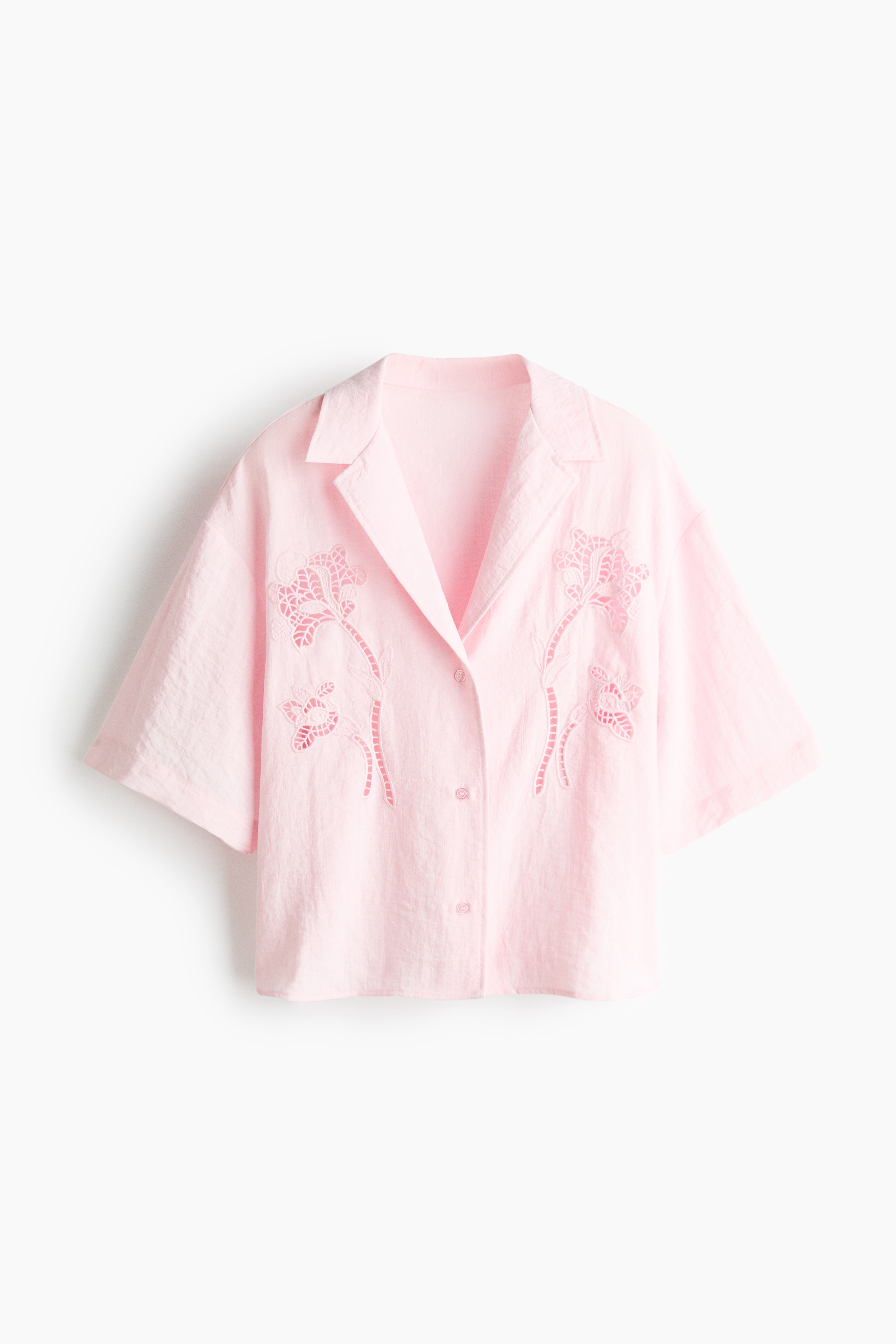 Eyelet Embroidered Shirt - Light pink/Cream/Light yellow