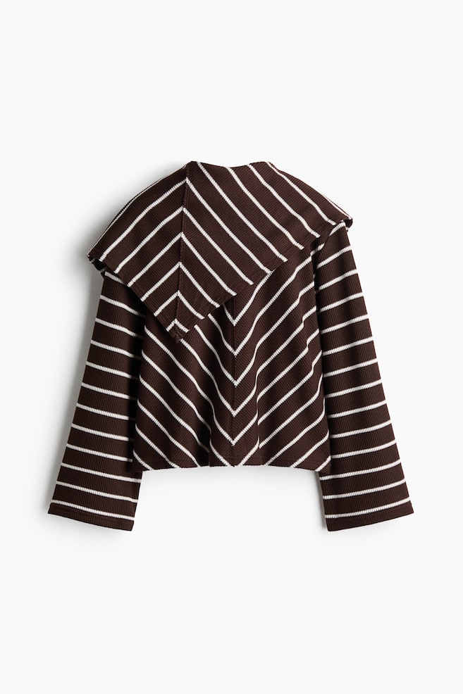 Geripptes Shirt mit Schal - Dunkelbraun/Gestreift - 1
