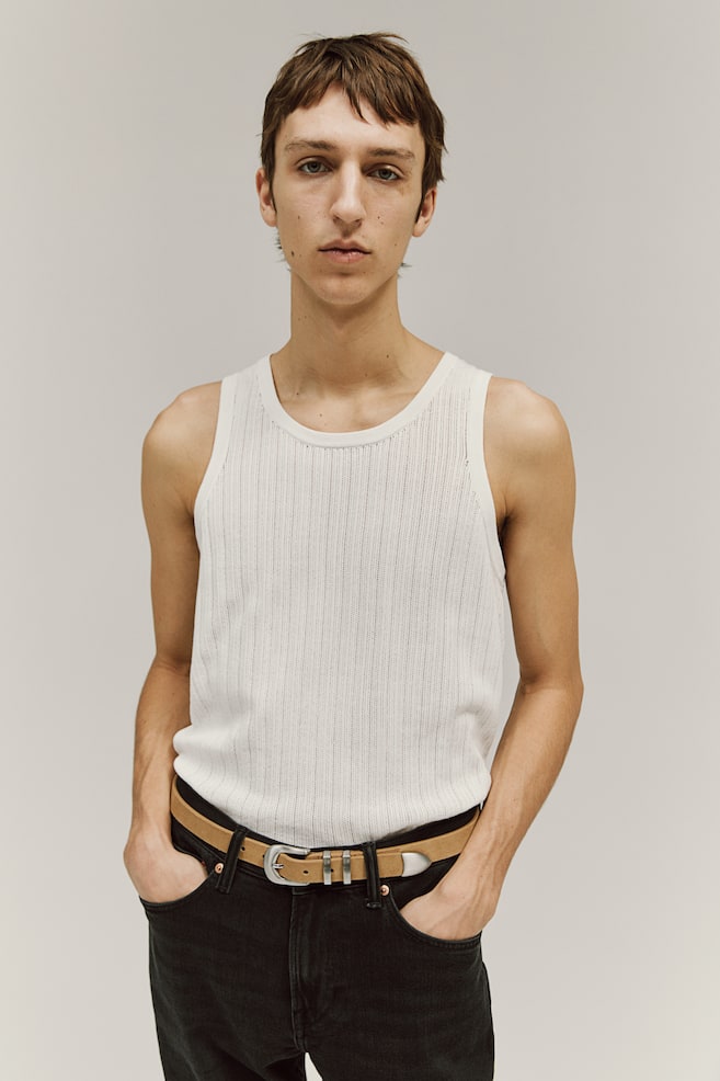 Slim Fit Knitted vest top - White - 1