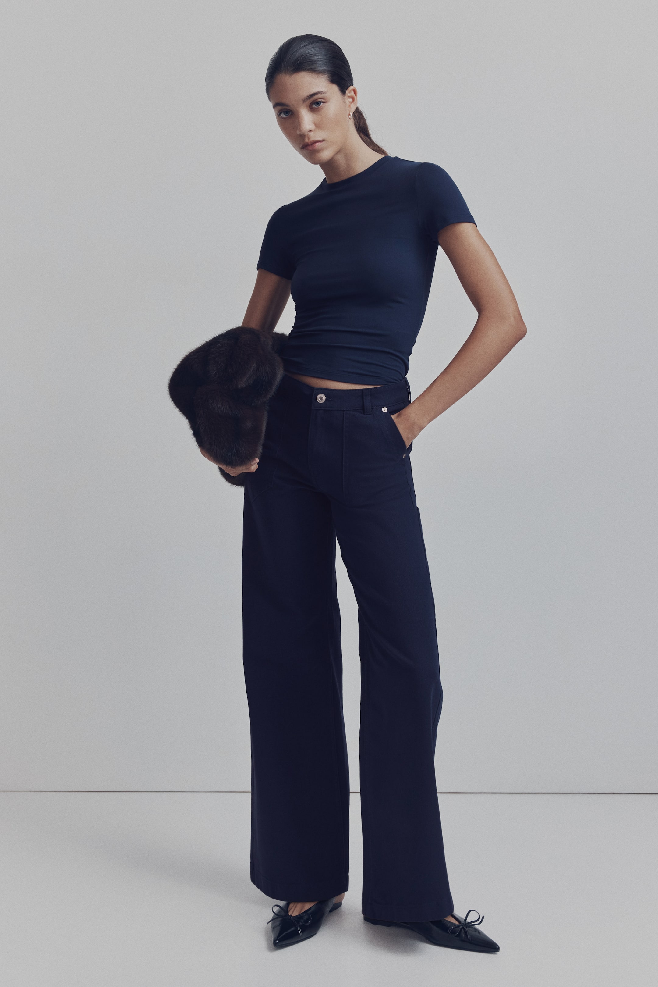 View larger image: Cotton twill trousers - Navy blue - Ladies | H&M IN 1