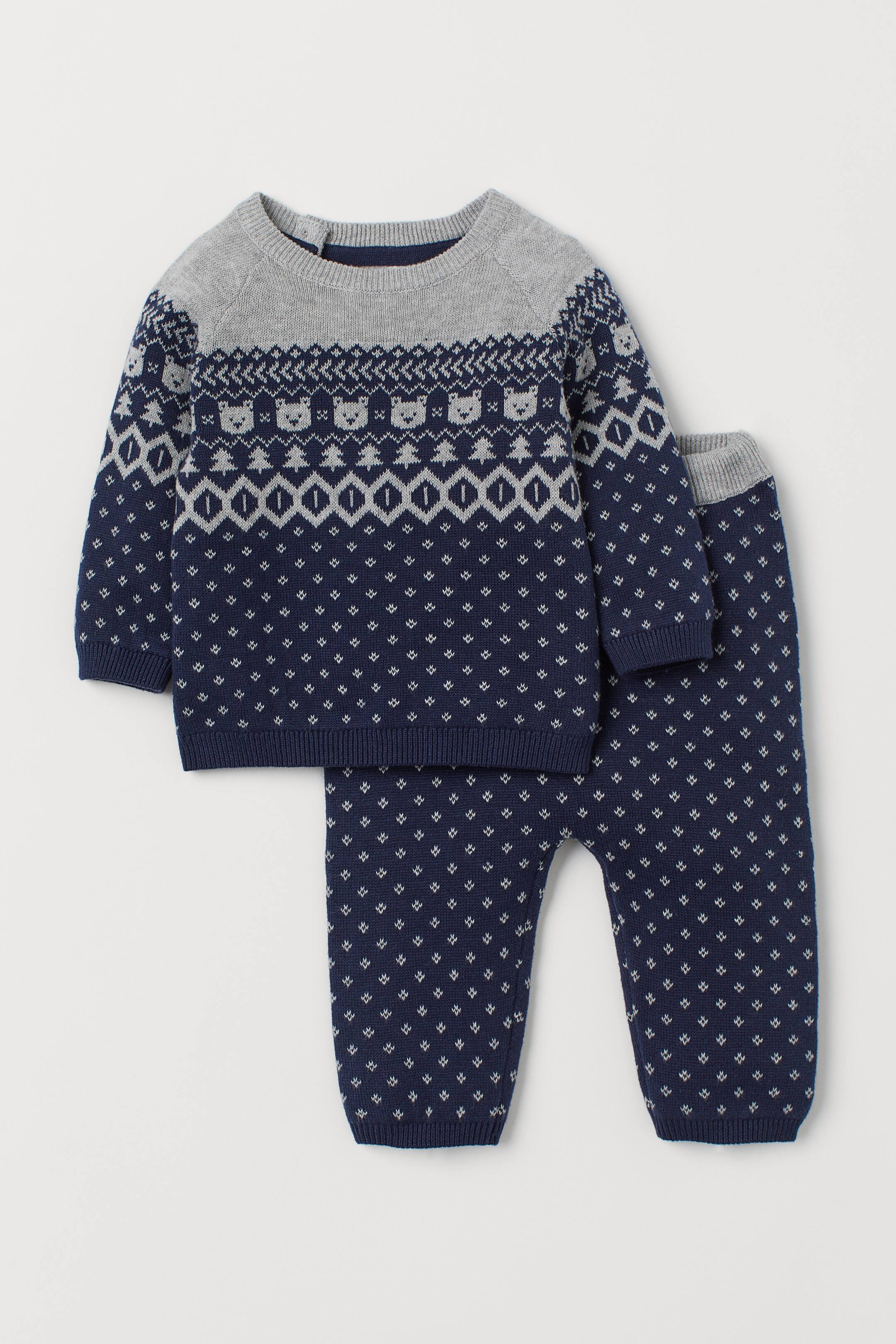 View larger image: 2-piece Cotton Set - Dark blue/bears - Kids | H&M US 1