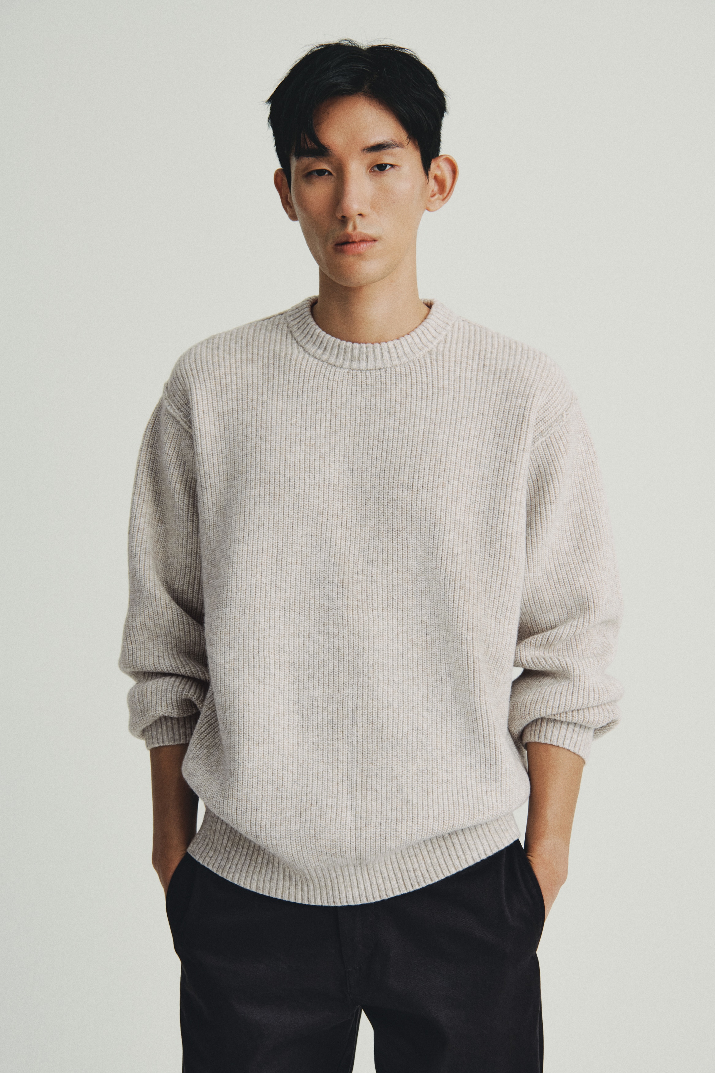 H & M - ルーズフィット リブニットセーター - ベージュ