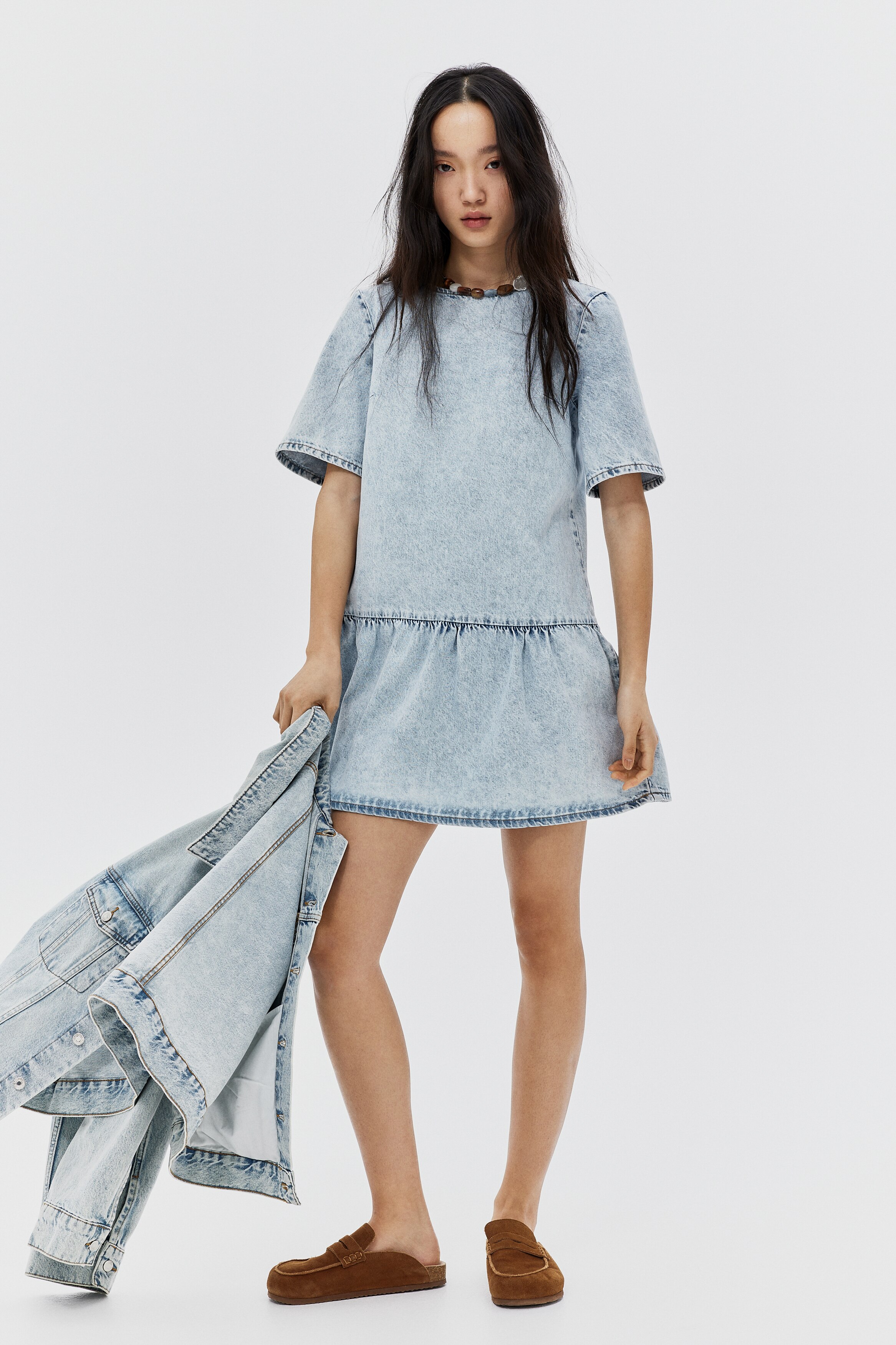 Tie-detail denim dress