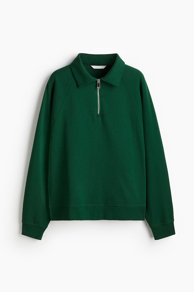 Oversized Half-Zip Sweatshirt - Dark green - 1