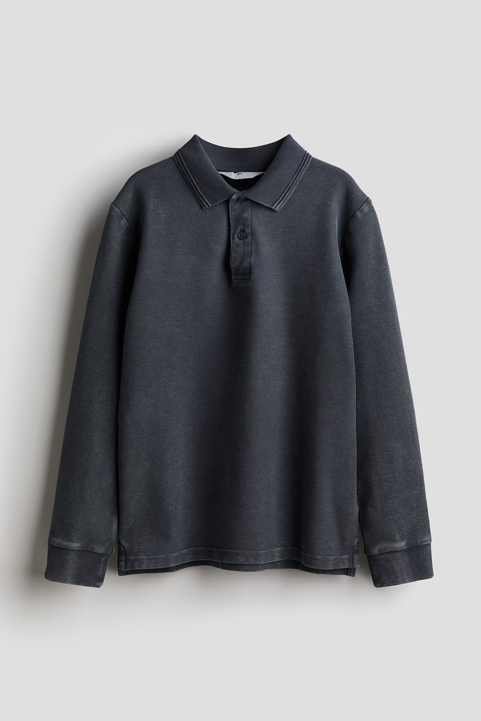 Long-sleeved cotton piqué polo shirt - Washed black - 1