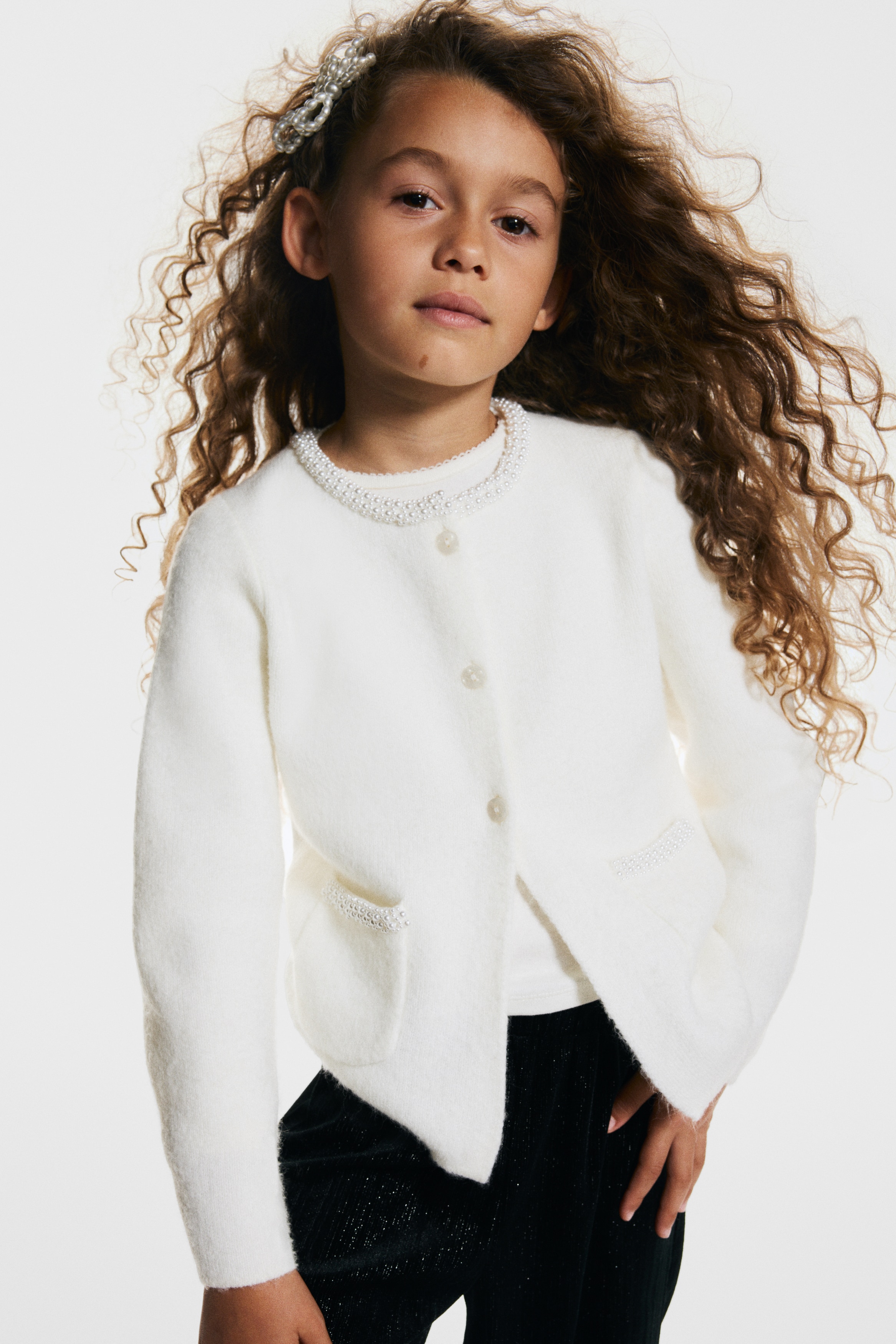 H & M - ビーズディテールカーディガン - ホワイト