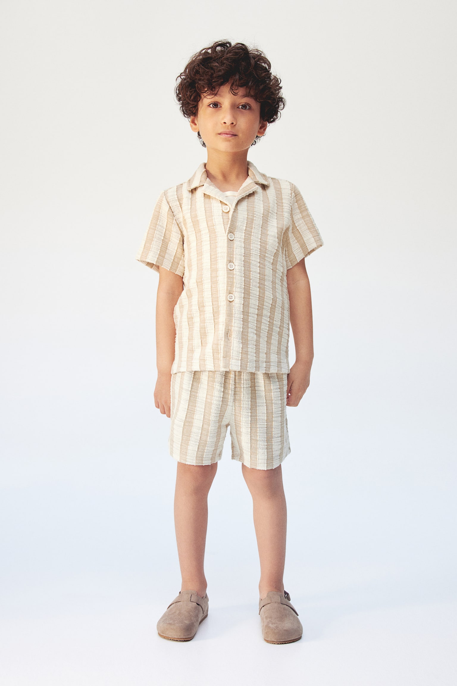 Shirt & Shorts Set - Light beige/Stripe - 1