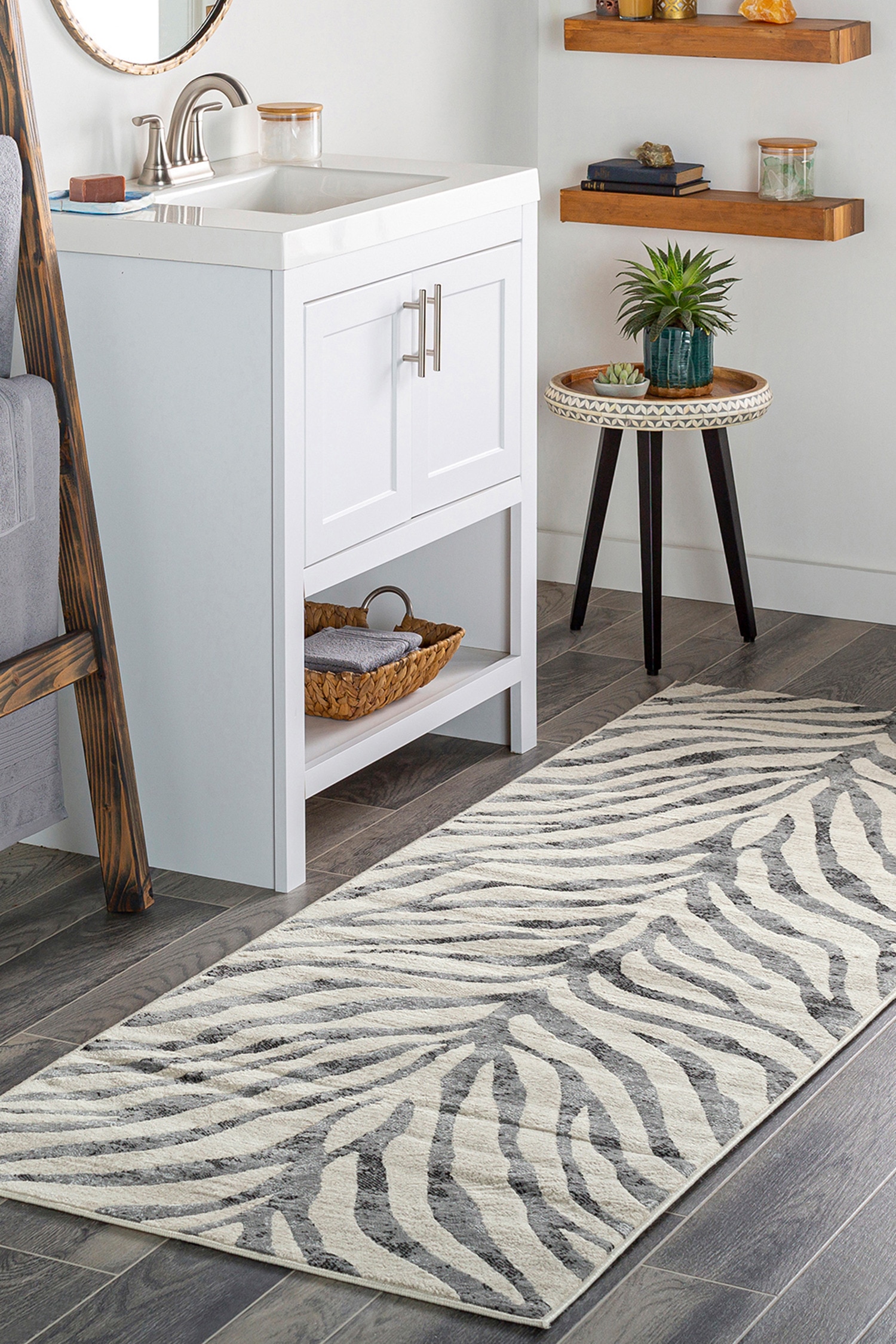 City Animal Print Zebra Boho Rug - Grey/Yellow/Beige