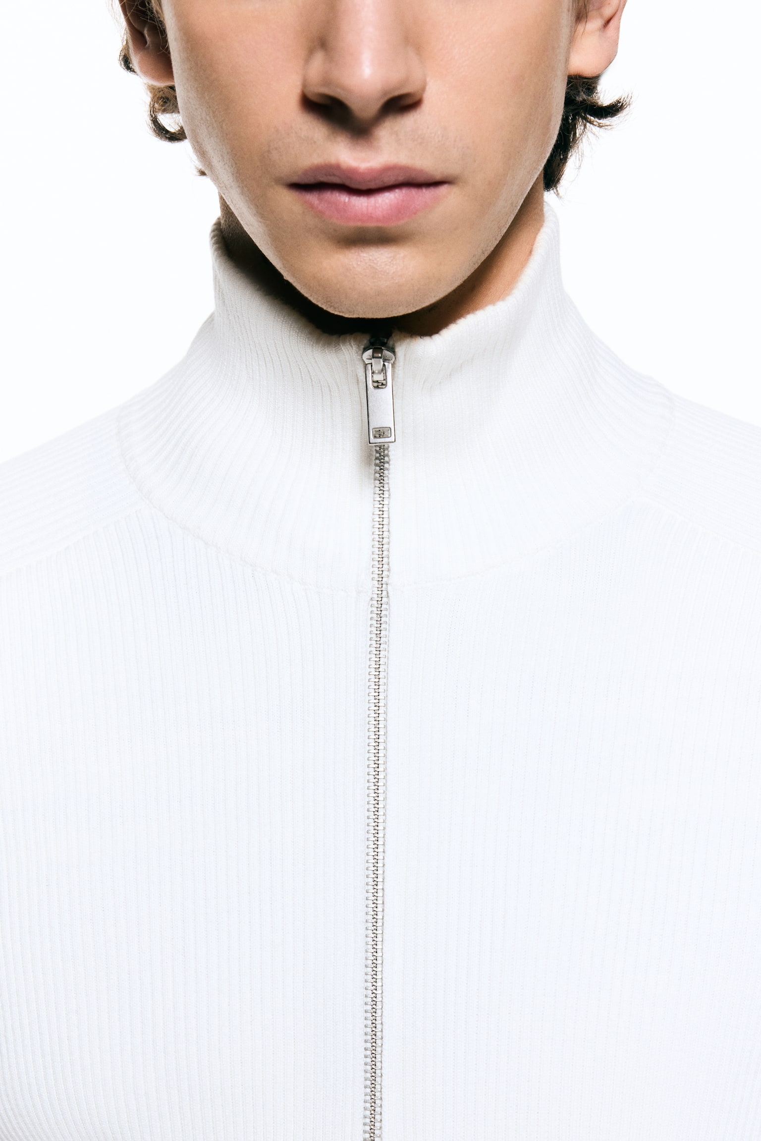 Slim Fit Rib-knit cardigan - White/Navy blue - 4