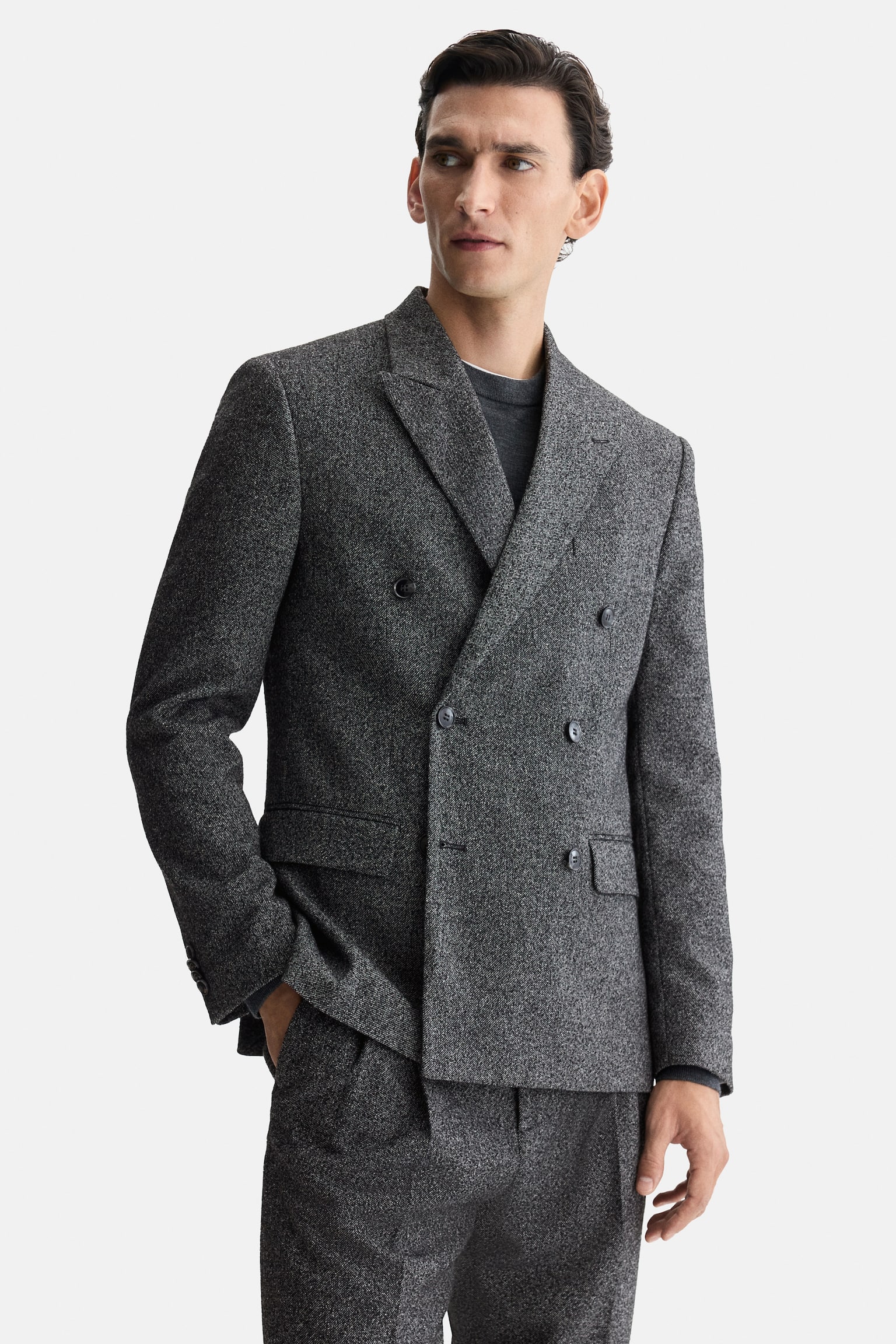 Veste Regular Fit à fermeture croisée - Gris foncé chiné - 2