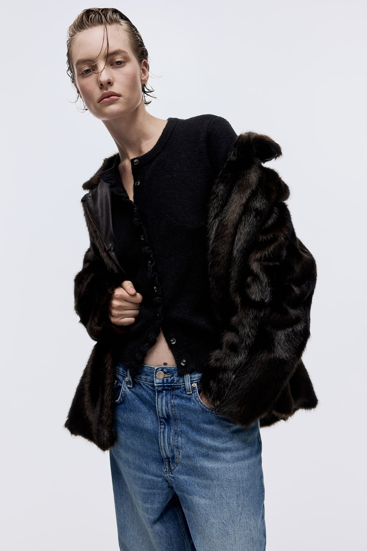 Frill-trimmed cardigan - Black - 4