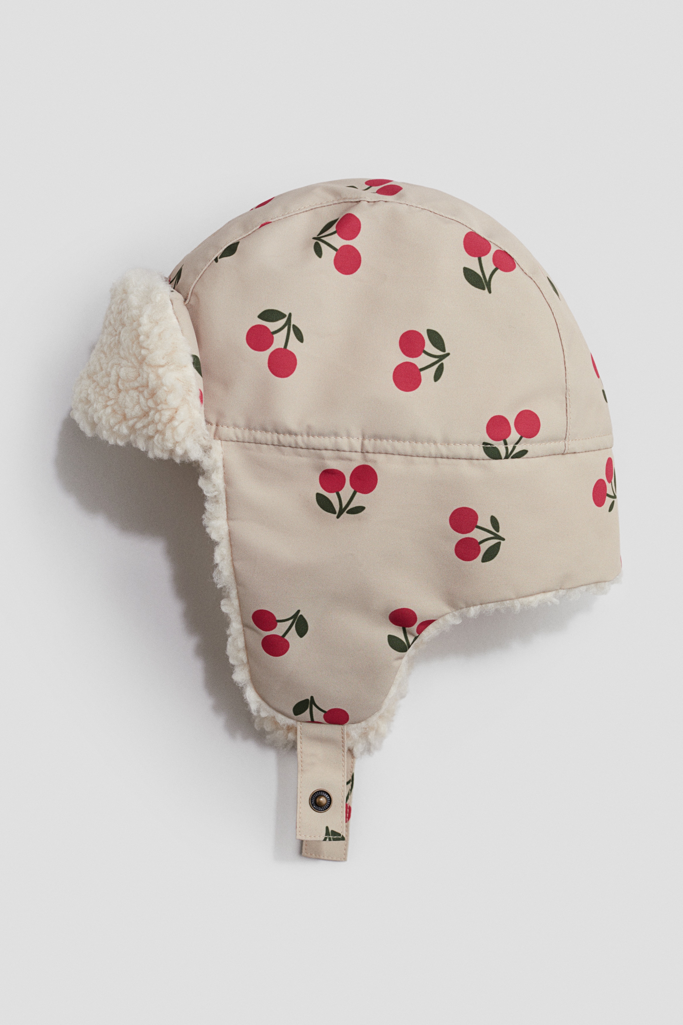 Flicka - Ljusbeige/Körsbär Pilefodrad öronlappsmössa - Size: 92/116  - H&M