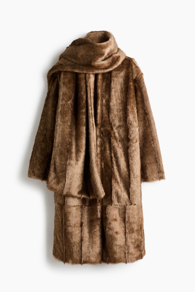 Mantel met sjaal - Donkerbeige - 1