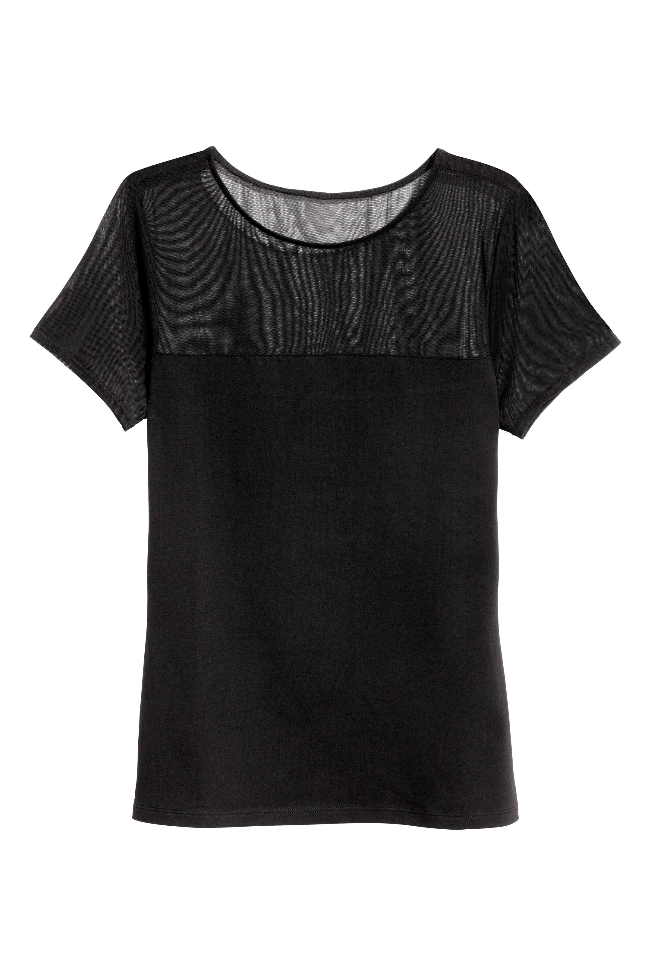 Näytä suurempi kuva: Lyhythihainen pusero - Musta/Mesh - NAISET | H&M FI 1