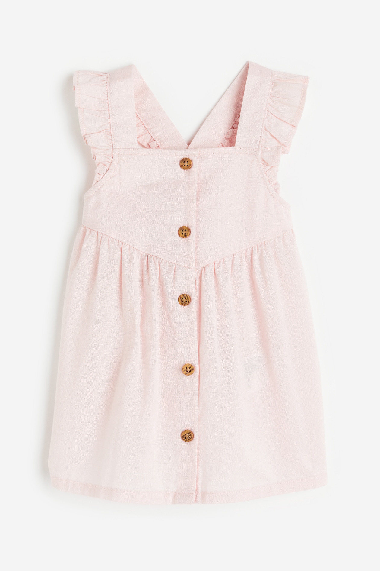 Ruffle-trimmed Cotton Dress - Square Neckline - Sleeveless - Light pink ...