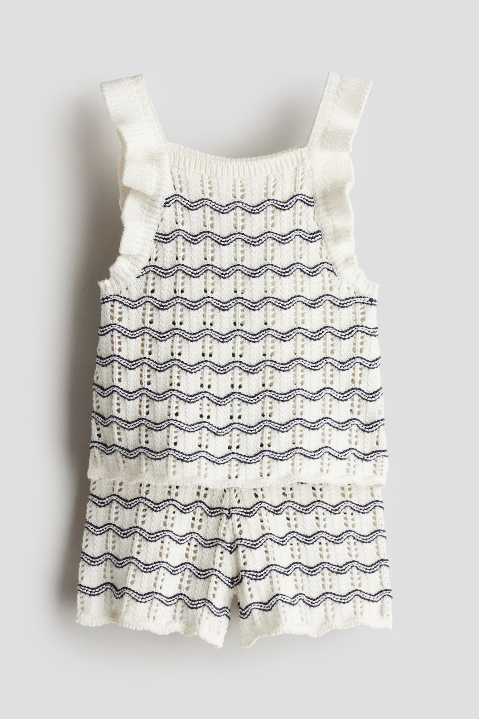 2-piece Pointelle Knit Set - White/Blue stripe - 1