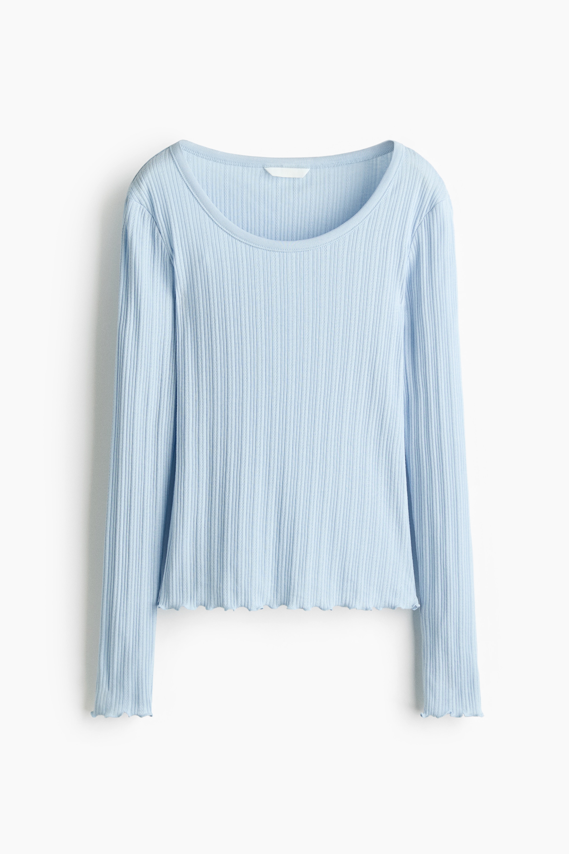 Top van pointelletricot - Lichtblauw/Donkerbruin/Wit