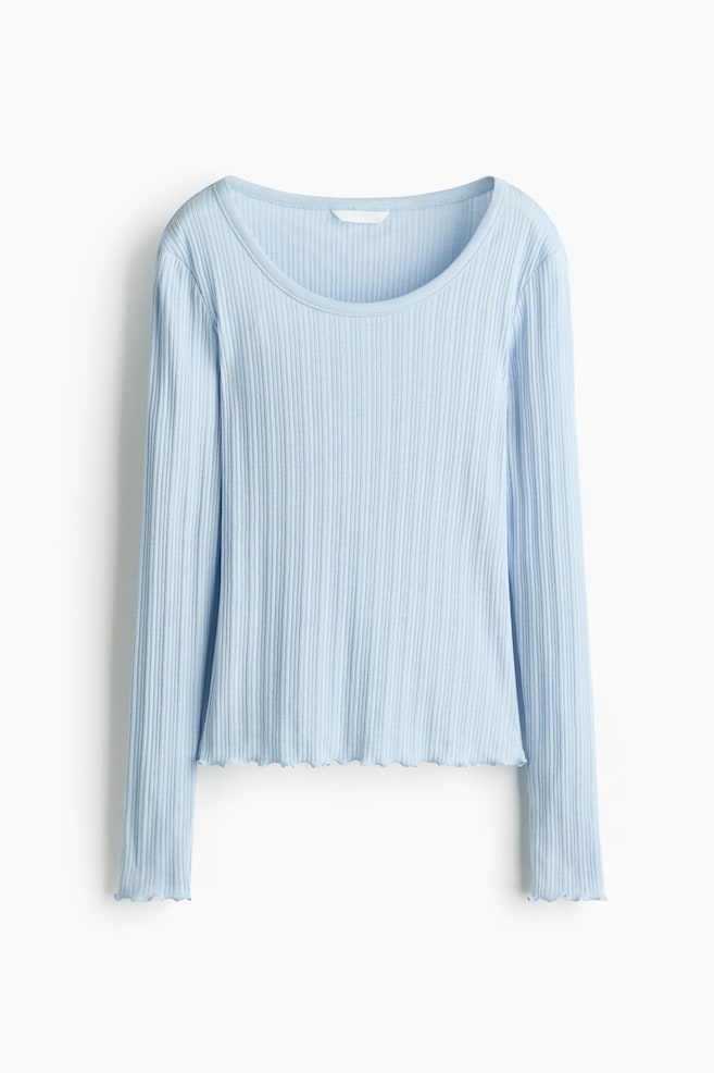 Pointelle Jersey Top - Light blue/Dark brown/White - 1