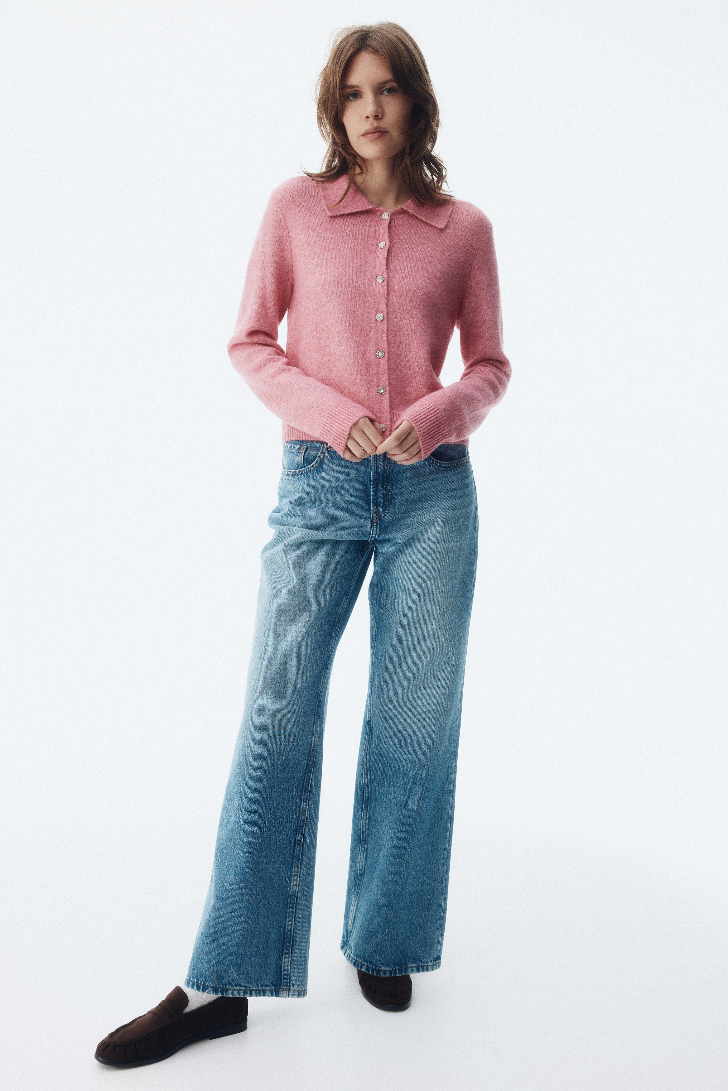 襟付きカーディガン - ピンクメランジ - レディース | H&M JP