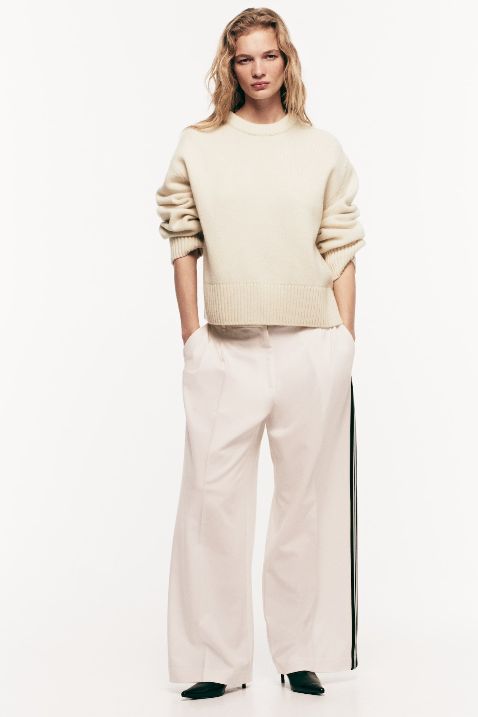Wool jumper - Light beige/Black - 1
