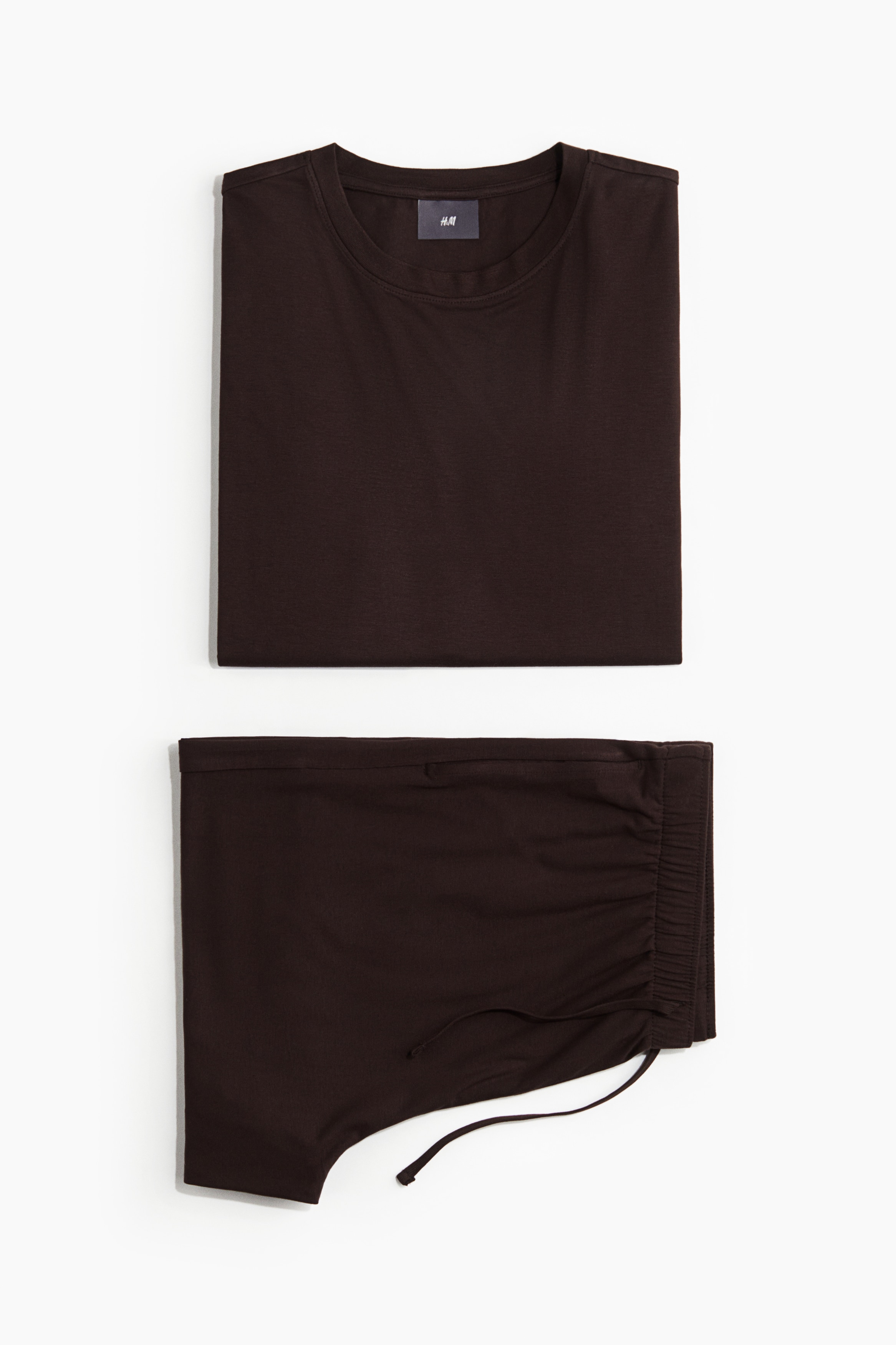 Jersey Pyjama Tee & Shorts Set - Brown/Light blue