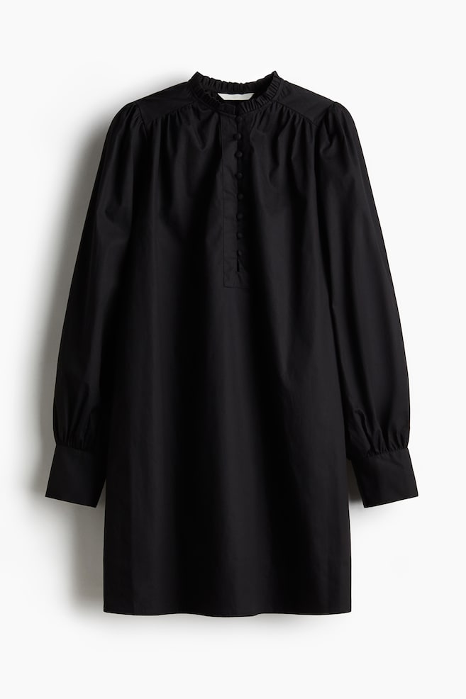 A-line cotton dress - Black - 1