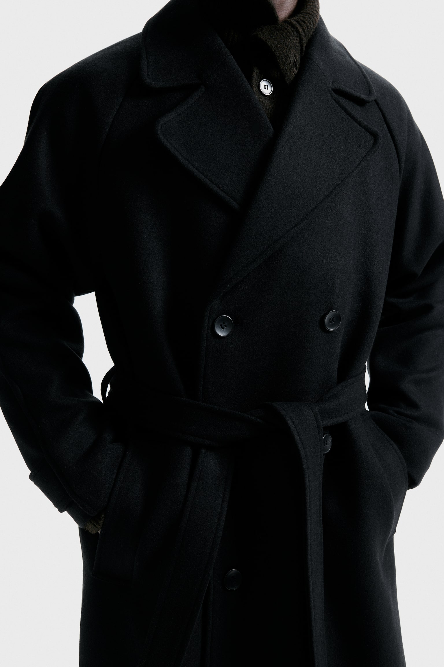 Tie-belt wool-blend coat - Black - 6