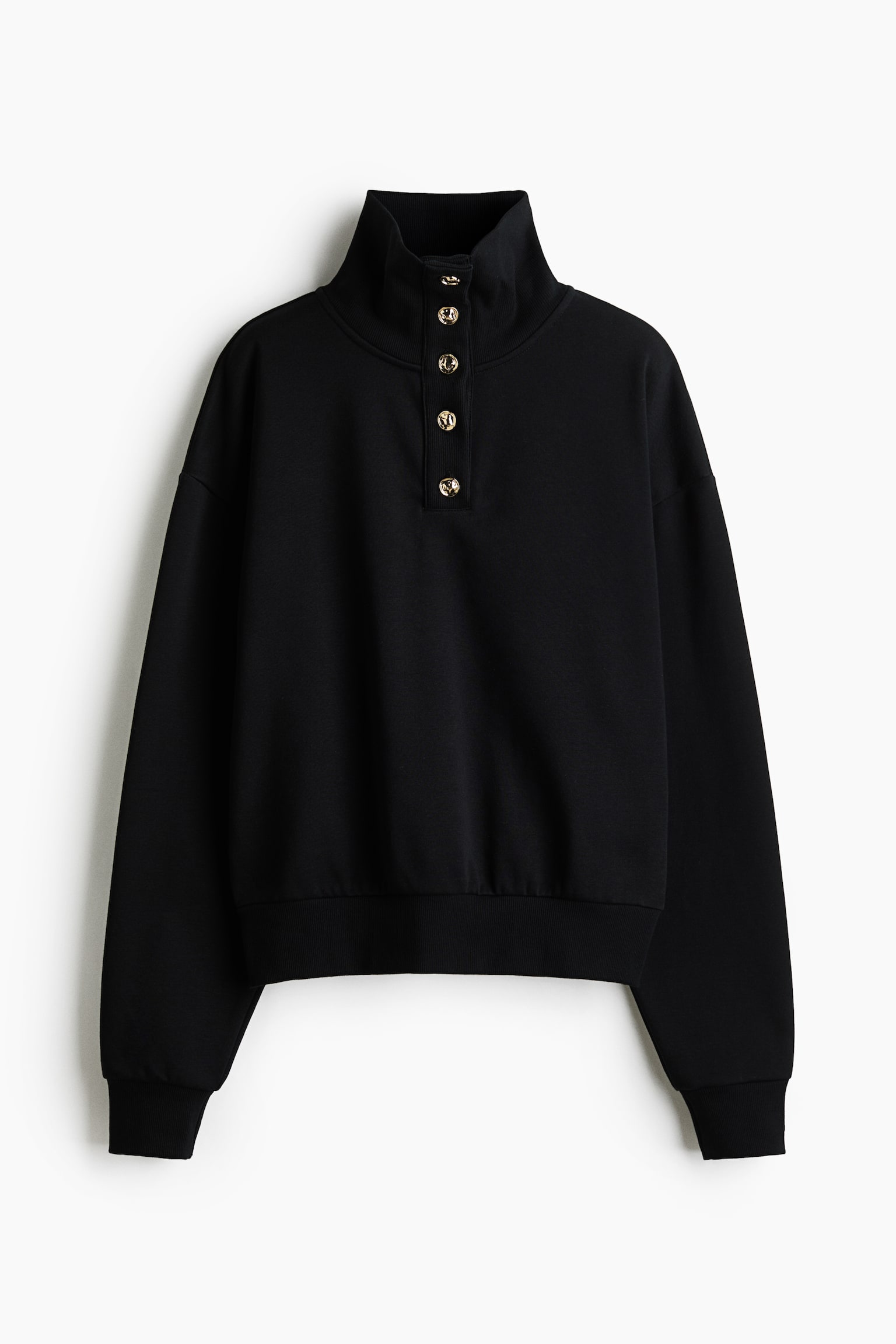 Sweatshirt mit kurzer Knopfleiste - Schwarz/Marineblau/Gestreift