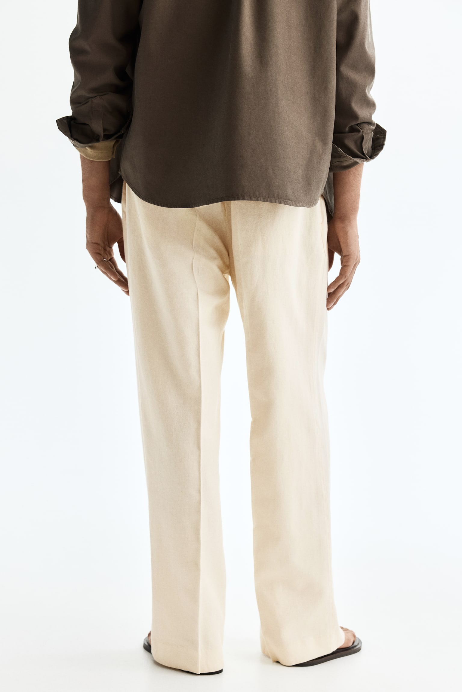 Loose Fit Linen-blend trousers - Cream/Black/Dark brown - 7